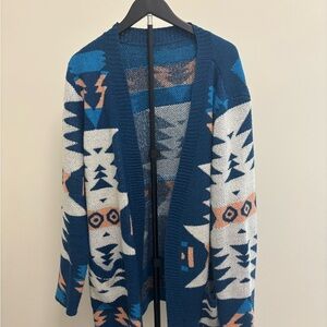Aztec Patterned Blue and White Women's Sweater